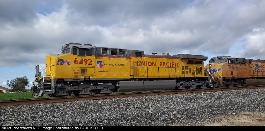 Side Shot of UP Railroads New Paint Scheme on C44ACM/AC4400CWM 6492 at The Pixley Siding California 
